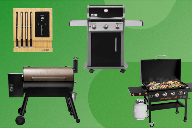 Collage of grills on green background
